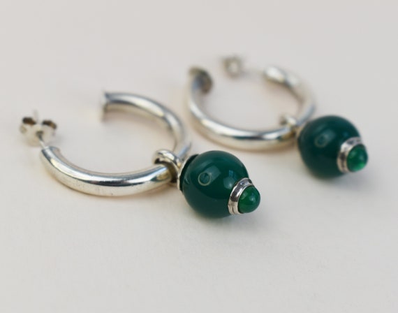 Green charm hoops silver, basic medium chunky c h… - image 2