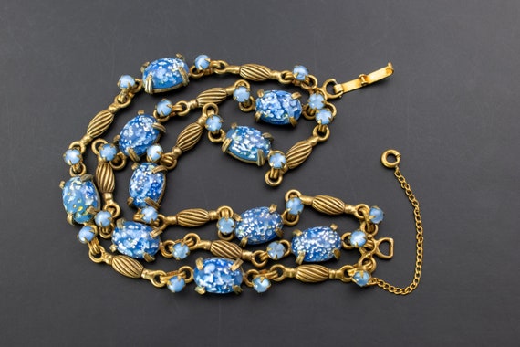 Statement multi layer chain bracelet, blue crysta… - image 7