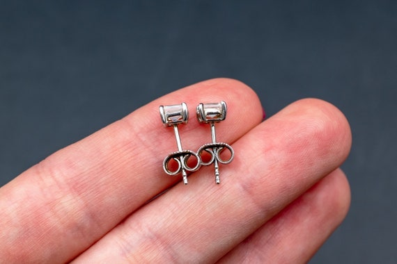 Moonstone stud earrings, small square gemstone cr… - image 4