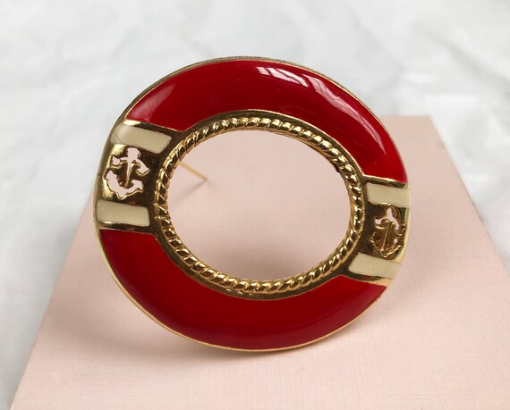 Large red circle brooch, statement nautical brooc… - image 7