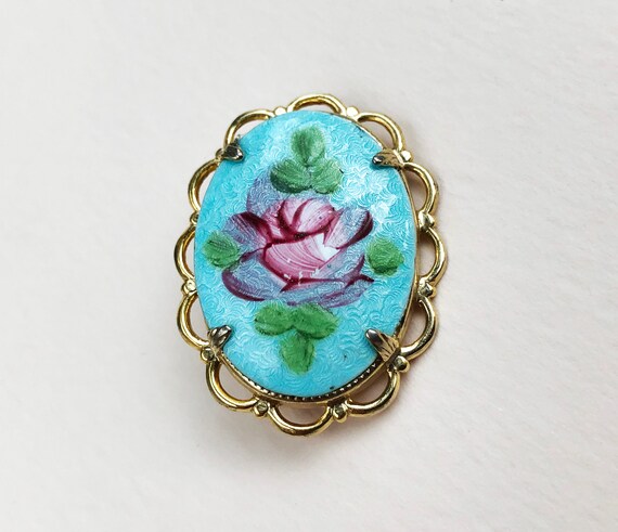 Guilloche enamel brooch, cute little lapel pin, s… - image 7
