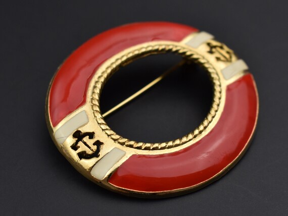 Large red circle brooch, statement nautical brooc… - image 1