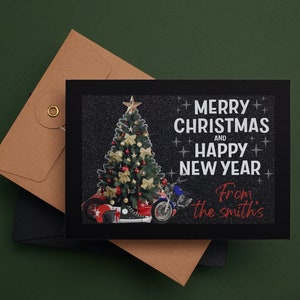 Modèle de carte de moto joyeux Noël/nouvel an 7 x 5 pouces