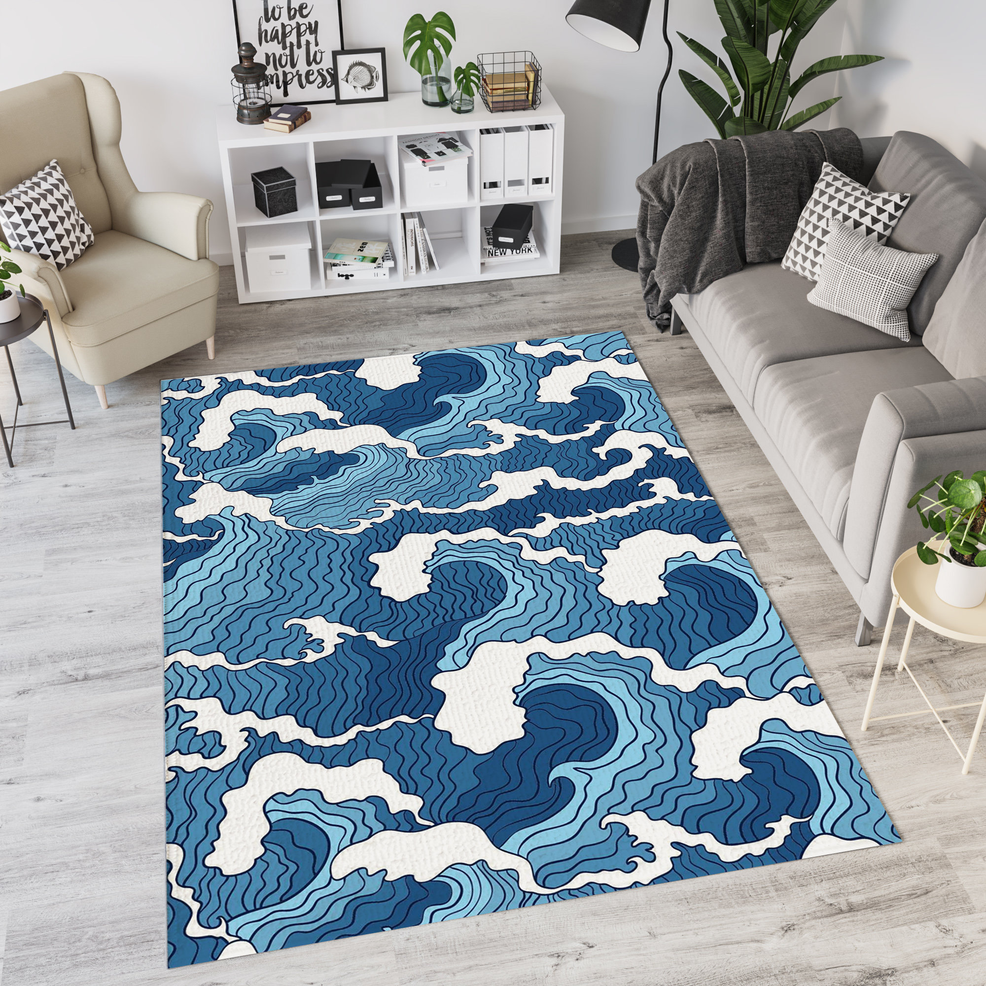 Blue Waves Rug Wave and Cloud Rug Abstract Rug Digitally Etsy