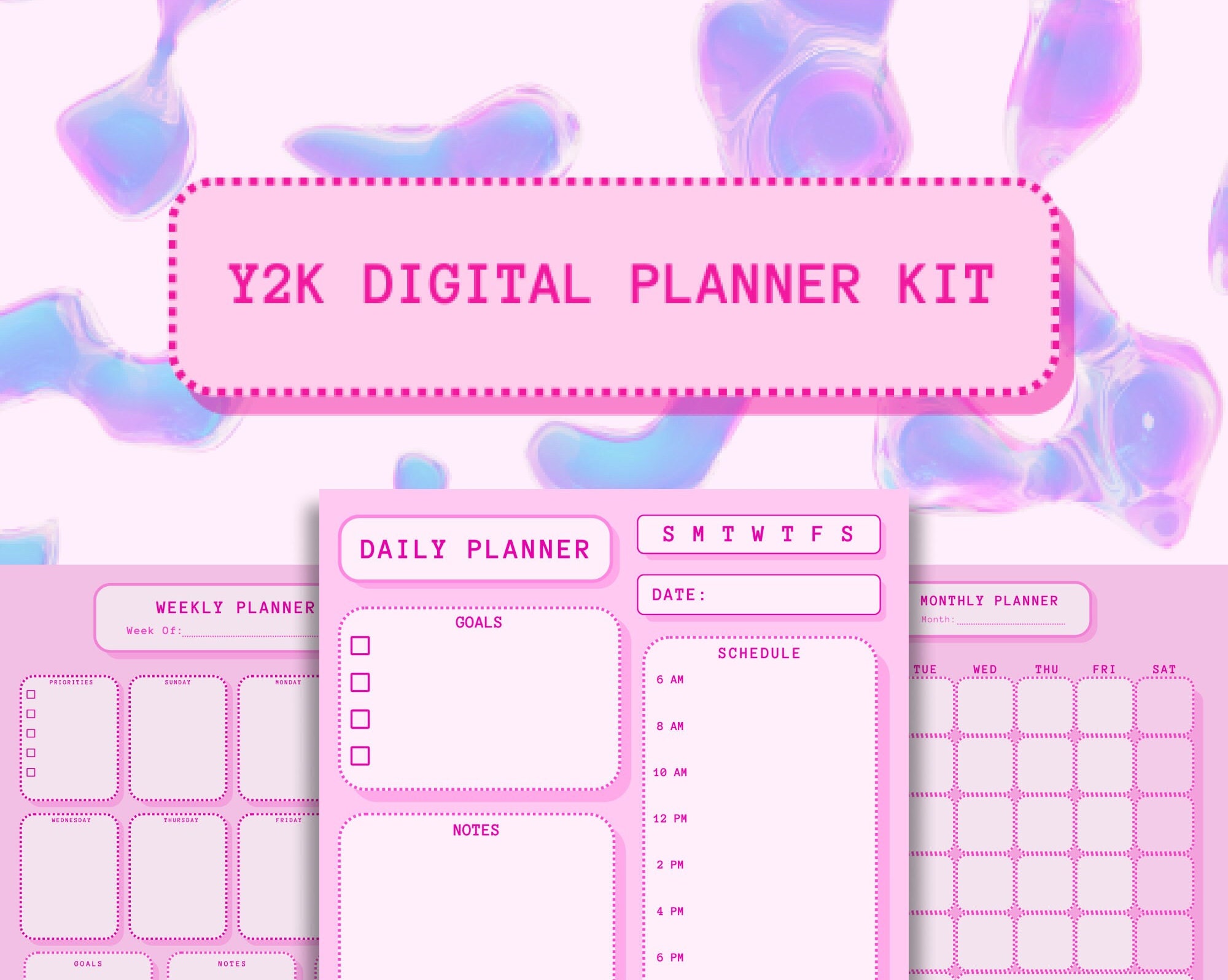 Y2K Digital Planner Kit Monthly Planner Weekly Planner Etsy