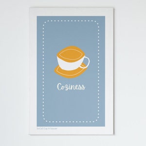 Hygge Gemütlichkeit Teetasse, Orange und Blau Digital Download druckbare Wandkunst für Teeliebhaber
