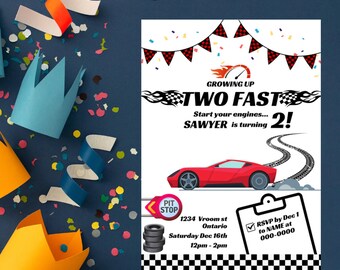 Racing TWO FAST Birthday Printable Invitation Templates