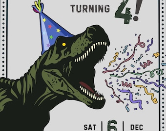 Dinosaur 4th Birthday Invitation: Editable Dino Party Invite (Digital)