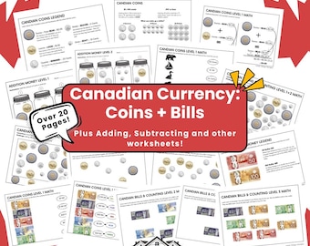 Canadian Currency Learning Bundle | Money Worksheets for Kids | Printable Math Activities
