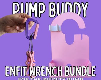 Feeding Pump Carrier Holder and Wrench | Infinity Pump | Includes Syringe Clip for Flush | 500ml & 1200ml Bags | Pump Buddy and ENFit Tool