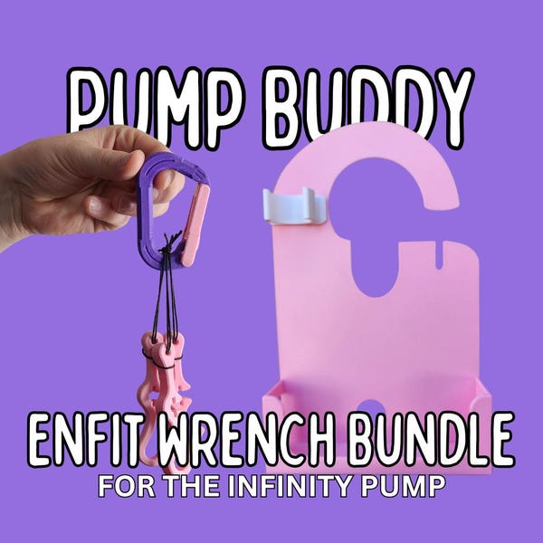 Soporte y llave para bomba de alimentación / Bomba Infinity / Incluye clip de jeringa para descarga / Bolsas de 500 ml y 1200 ml / Pump Buddy y herramienta ENFit