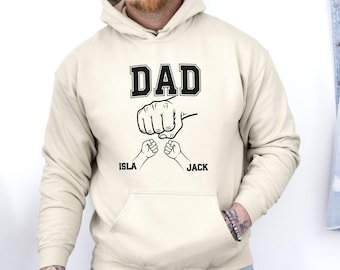 Sweat à capuche papa poing, pull fête des pères, cadeau papa prénoms enfant, haut papa personnalisé