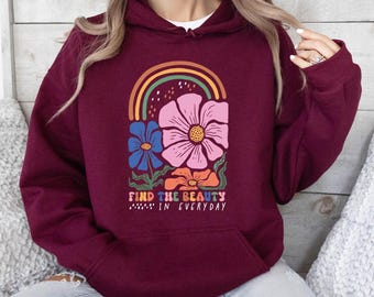 Sudadera con capucha de la bondad, Sudadera con capucha de flores boho, Top abstracto, Sudadera con capucha arcoíris, Sudadera con capucha del crecimiento, Jersey retro de flores, Ramo floral, Frases motivacionales