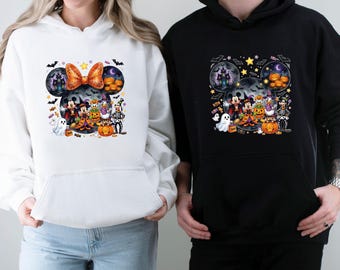 Mickey Mouse Halloween Hoodie, Autumn Couples Pullover, Minnie Mouse Fall Pumpkin Gift