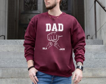 Dad Fist Bump Sweatshirt, Father's Day Jumper, Kids Names Dad Gift, Personalised Dad Sweater