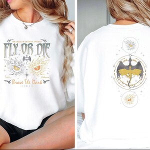 Fly or Die Sweatshirt, Dragon Rider Sweater, Onyx Storm Sweatshirt, Brave the Dark Top, Fourth Wing Jumper, Dragon Lovers Top image 2