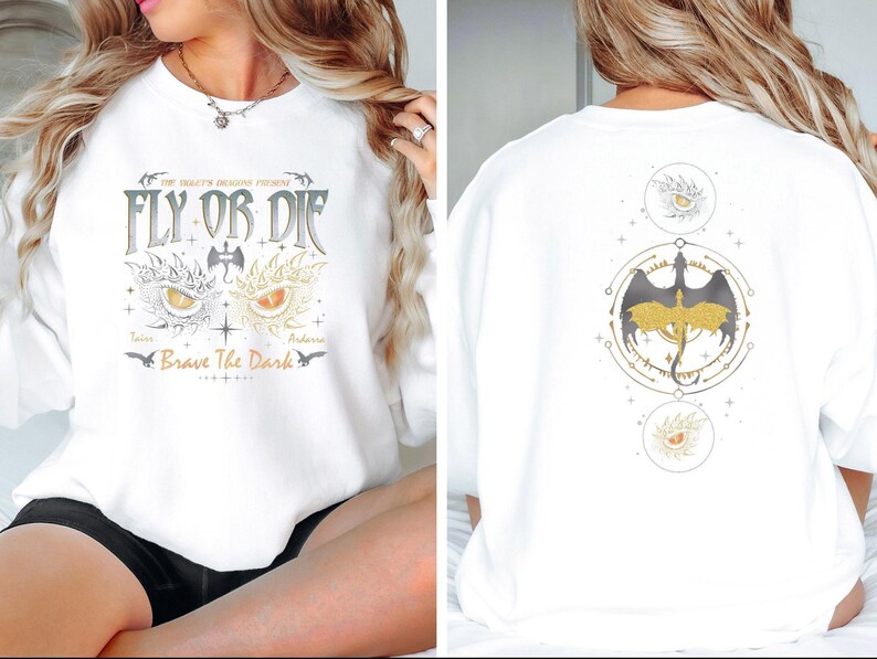 Fly or Die Sweatshirt, Dragon Rider Sweater, Onyx Storm Sweatshirt, Brave the Dark Top, Fourth Wing Jumper, Dragon Lovers Top image 2