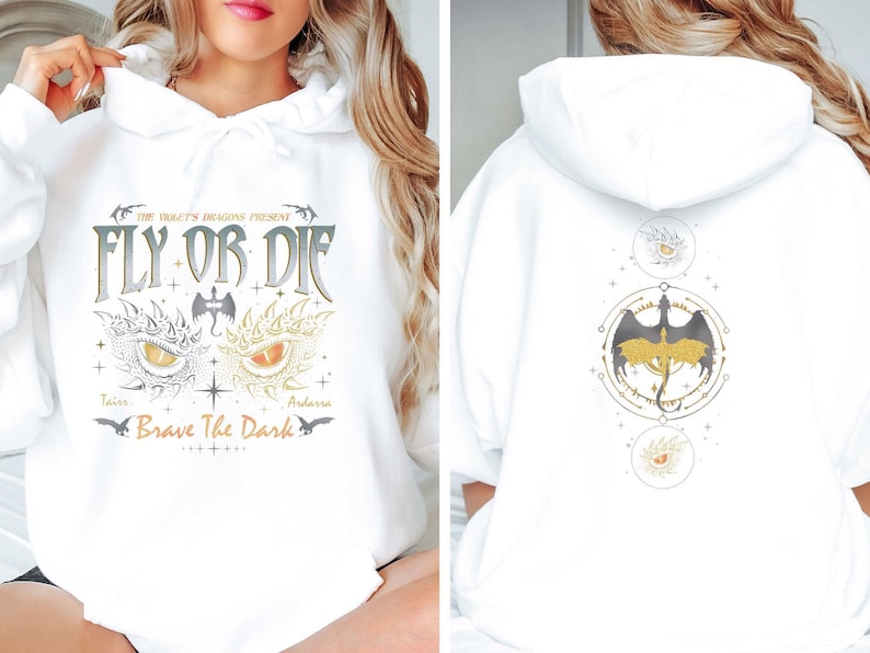 Fly or Die Hoodie, Dragon Rider Hoodie, Onyx Storm Hoodie, Brave the Dark Top, Fourth Wing Hoodie, Gift For Book Lovers, Dragon Lovers Top immagine 2