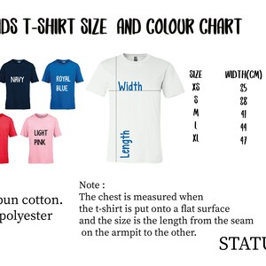 kids't - shirt size and color chart