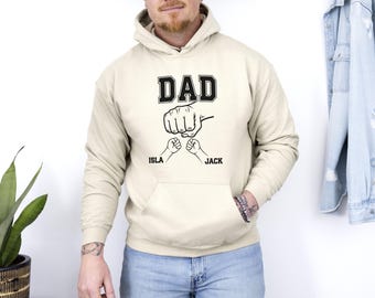 Dad Fist Bump Hoodie, Father's Day Pullover, Kids Names Dad Gift, Personalised Dad Top