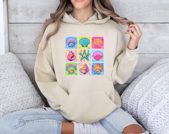 Beach Life Hoodie, Starfish Pullover, Seashell Jumper, Coastal Top, Summer Graphic top, Ocean Lover Gift, Sea Shell Top