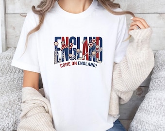 T-shirt de fan de football Angleterre, tee-shirt Come On Angleterre de football, maillot drapeau britannique, maillot Angleterre Coupe du monde 2026