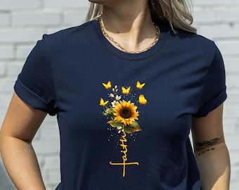 Camiseta de fe, camiseta cristiana, camiseta de girasol, regalos religiosos, regalos de girasol, camiseta inspiradora, camiseta de Jesús, camiseta botánica