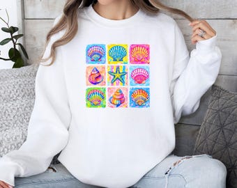 Seashell Sweatshirt,Beach Life Sweater, StarfishTop,  Coastal Sweatshirt, Summer Graphic top, Ocean Lover Gift, Sea Shell Top