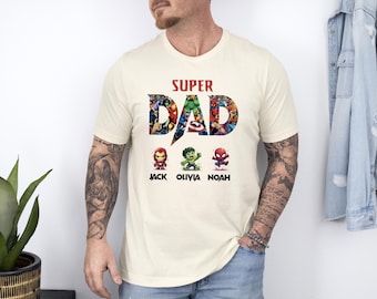 Chemise super-héros papa personnalisée, t-shirt fête des pères Avengers, chemise papa personnalisée avec noms d'enfants, cadeau héros