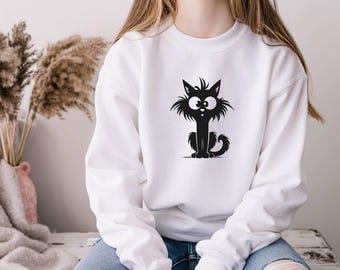 Schwarzes Katzen-Sweatshirt, Katzen-Sweatshirt, Geschenk für Katzenliebhaber, Lustiger Katzenpullover, Geschenk für Katzenbesitzer, Sweatshirt für Katzenmütter, Pullover für Katzenväter