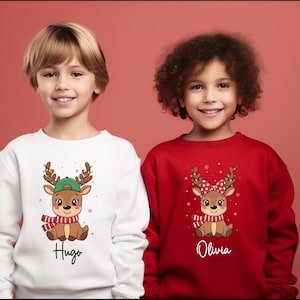 Sweat personnalisé renne, sweat enfant, pull de Noël, renne de Noël, haut mignon renne, pull de Noël enfant, sweat animal