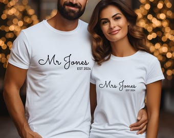 T-shirts de lune de miel, T-shirts personnalisés pour couples, T-shirts de mariage, T-shirts personnalisés, T-shirts « Future Madame », T-shirts pour jeunes mariés, T-shirts « Monsieur et Madame », T-shirts pour couples (épouse et mari).