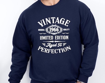 Vintage-Sweatshirt, Geschenkidee zum Geburtstag, Limitierte Auflage, Geburtstagsshirt von 1966, Pullover zum 40. Geburtstag, Herrengeburtstag, Personalisierter Geburtstag