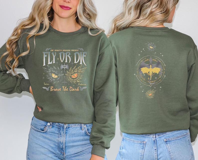Fly or Die Sweatshirt, Dragon Rider Sweater, Onyx Storm Sweatshirt, Brave the Dark Top, Fourth Wing Jumper, Dragon Lovers Top image 1
