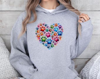Dog Lovers Hoodie, Paw Print Hoodie, Dog Lover Gift, Heart Paw Hoodie, Dog Mum Hoodie, Funny Dog Top, Dog Mum Gift, Dog Walking Gift