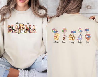 Winnie The Pooh Mama Bear Sweatshirt, Mothers Day Sweater, Kids Name Customised, Custom Mama Bear, Disney Mama Jumper