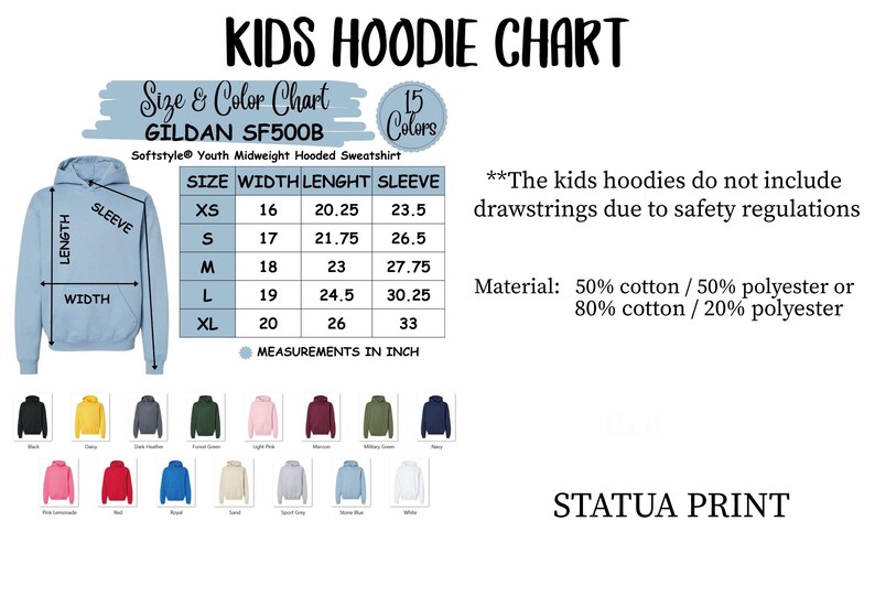 kids hoodie shirt sizes chart