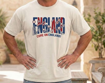 Maillot de fan de football Comfort Colors® Angleterre, t-shirt de football Come On Angleterre, maillot drapeau britannique, maillot Coupe du monde 2026