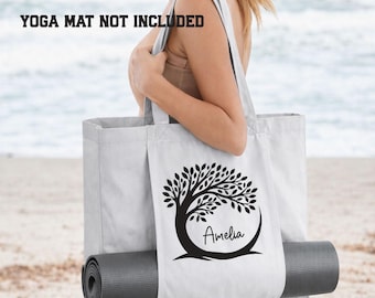 Sac de yoga personnalisé en coton bio, Sac pour tapis de yoga, Cadeau pour les amateurs de yoga, Sac de sport bio, Sac de Pilates en coton, Sac de plage