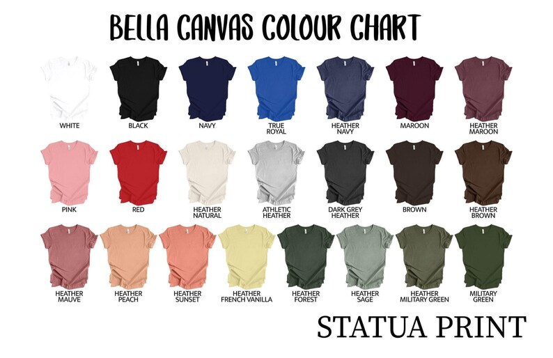 the bella canvas color chart for a t - shirt