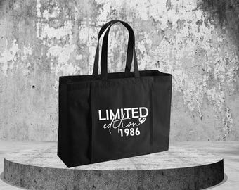 Édition limitée 1986 Sac en coton bio, Sac d'anniversaire, Sac 1986, Sac de sport bio, Cadeau pour 40e anniversaire