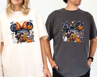 Comfort Colors® Mickey Mouse Halloween Shirts, Autumn Couples Vintage Style T-shirt, Minnie Mouse Fall Pumpkin