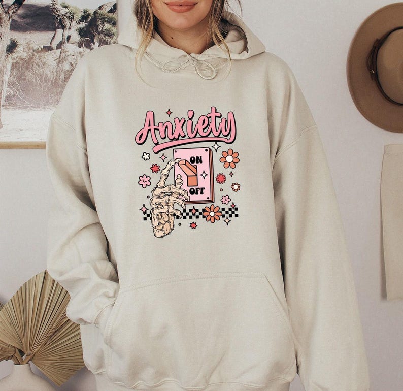Anxiety Hoodie, Mental Health Hoodie, Anxiety Gift, Quote Hoodie, Skeleton Hand Top, Funny Womens Jumper, Inspirational Top, Kids Hoodie image 2