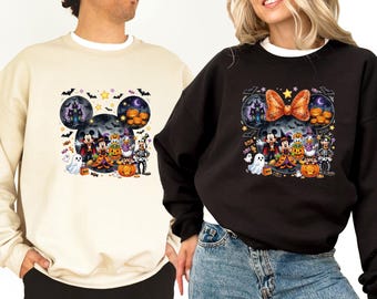 Mickey Mouse Halloween Sweatshirt, Autumn Couples Sweater, Minnie Mouse Fall Pumpkin Gift