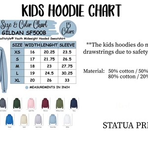 kids hoodie shirt sizes chart
