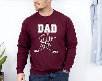 Sweat papa poing avec bosse, pull fête des pères, cadeau papa prénoms enfant, pull papa personnalisé