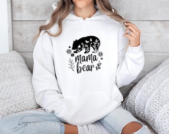 Mama Bear Hoodie, Floral Mama Hoodie, Mama Birthday Gift, Wildflower Hoodie, Bear Lover Gift, Mothers Day Hoodie, New Mummy Hoodie