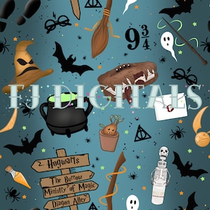 Halloween Magic | Wizards | Blue | Digital Seamless Pattern