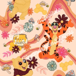 Groovy Bear and Tiger | Digital Seamless Pattern