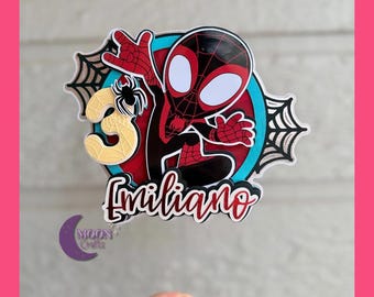 Spider Birthday Cake Topper | Personalized Name, Age | Superhero Party Decoration